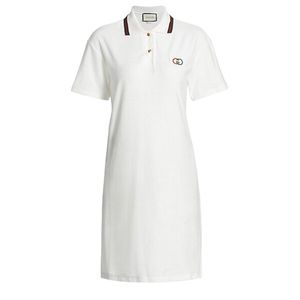 GUCCI Ivory White Terry GG Logo Polo Dress with Gucci Web Collar size SM (NEW)